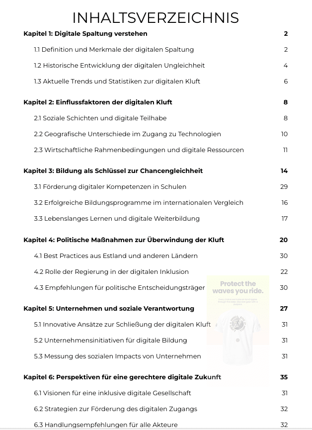 Digitale Spaltung – Inhaltsverzeichnis mit Kapiteln 1 bis 5