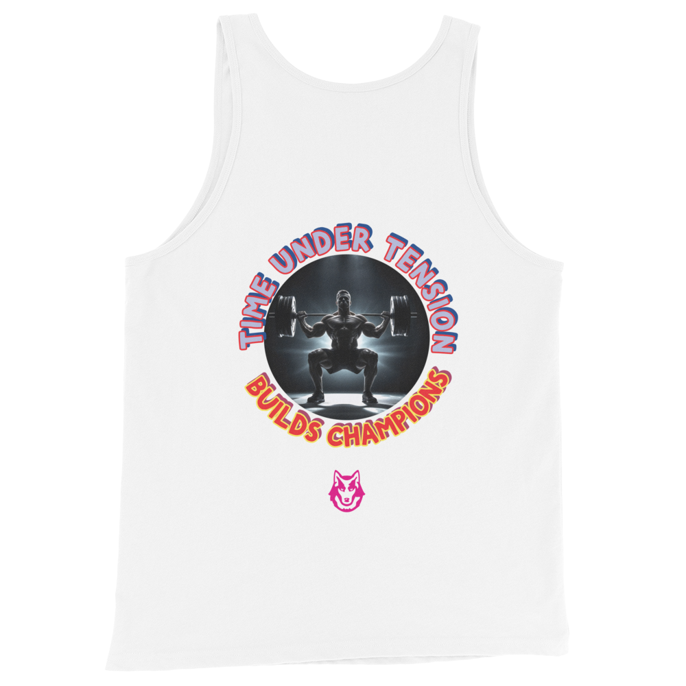 Men's Tank Top, weiß, Tanktop mit großem Frontprint und kleinem Pink-Icon darunter