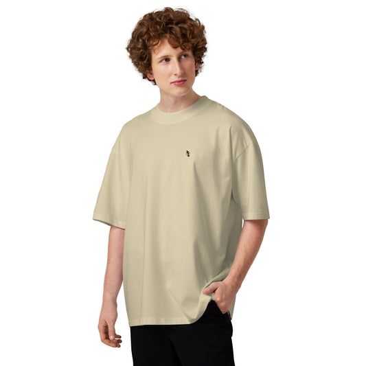 SurfLimit oversized high neck t-shirt in Stone – Vorderansicht
