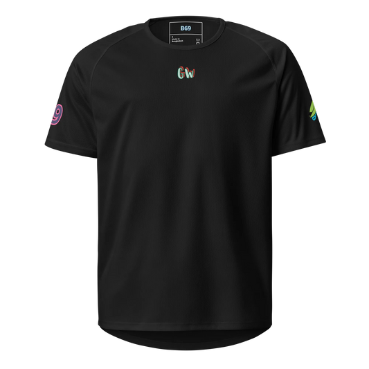 Black unisex sports jersey, front chest Gw logo