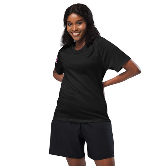 AW Brklyn sports jersey in black, front crew-neck look with small chest logo