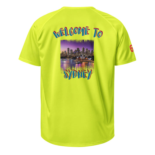 Neon yellow sports jersey back: Welcome To Sydney print