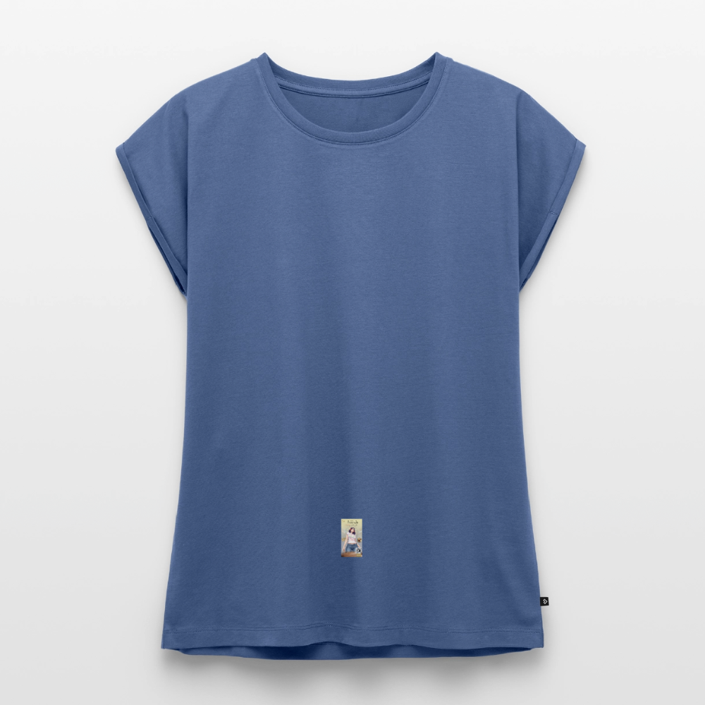 Frauen T-Shirt mit gerollten Ärmeln - Taubenblau