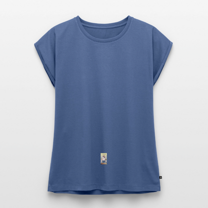 Frauen T-Shirt mit gerollten Ärmeln - Taubenblau