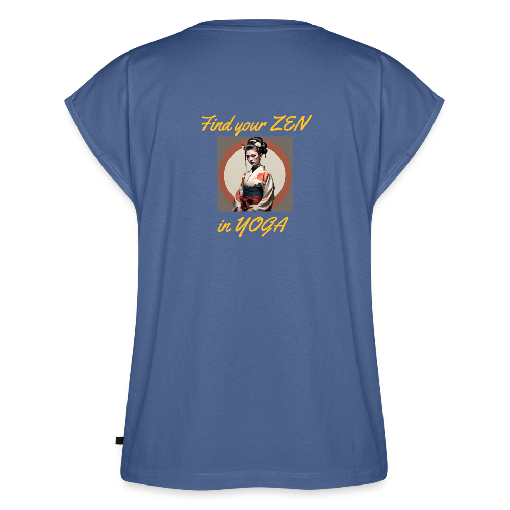 Frauen T-Shirt mit gerollten Ärmeln - Taubenblau