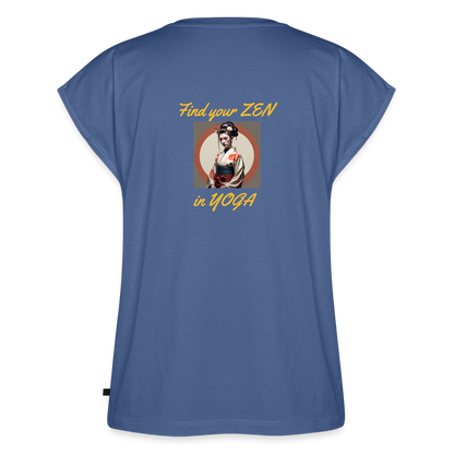 Frauen T-Shirt mit gerollten Ärmeln - Taubenblau