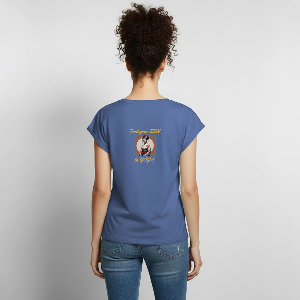 Frauen T-Shirt mit gerollten Ärmeln - Taubenblau