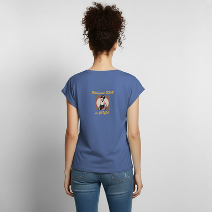 Frauen T-Shirt mit gerollten Ärmeln - Taubenblau
