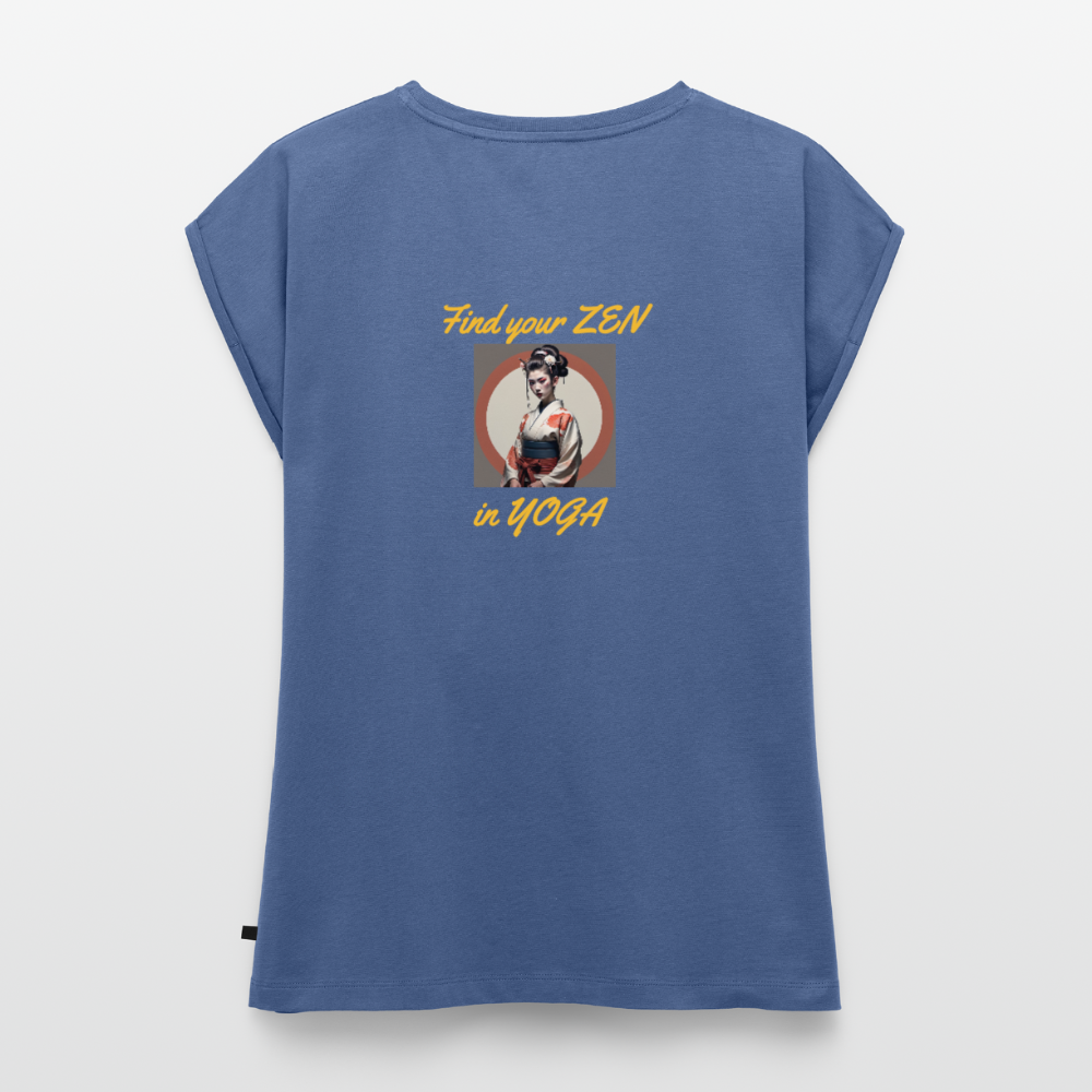 Frauen T-Shirt mit gerollten Ärmeln - Taubenblau