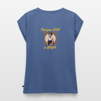 Frauen T-Shirt mit gerollten Ärmeln - Taubenblau