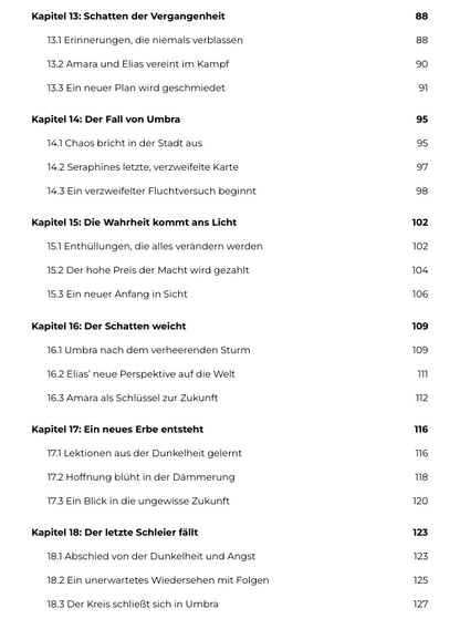 Inhaltsverzeichnis-Seite mit Kapiteln 13 bis 18 und Seitenzahlen