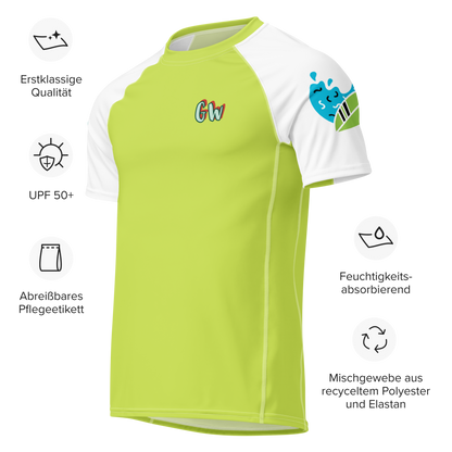 Georg Werner Herren-Rashguard, limettengrün, weiße Raglanärmel, kleiner GW-Logo-Print