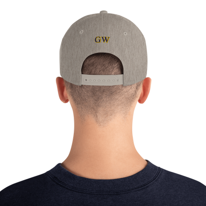 Snapback Cap, mittelgrau meliert: GW-Aufnäher auf der Rückseite, Kappe offen