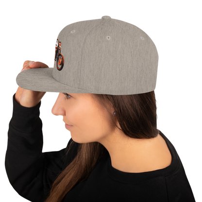 Scrambler Snapback Hat in heather grey with side motorcycle patch