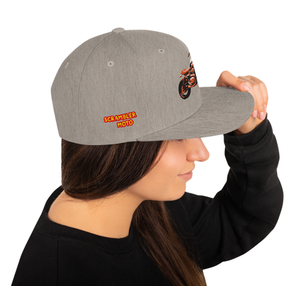 Heather Grey Snapback with SCRAMBLER MOTO front logo and side bike patch