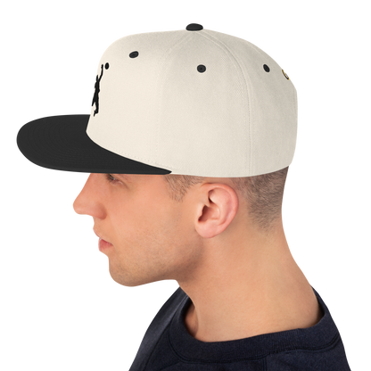 VBMale01 Snapback Hat in Natural/Black, off-white crown with black brim and eyelets