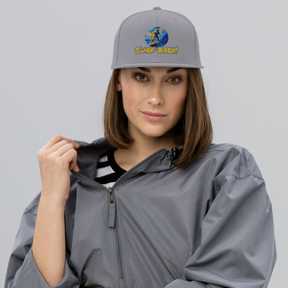 Grau melierte Snapback-Kappe "Surf Baby" mit blau-gelbem Frontlogo