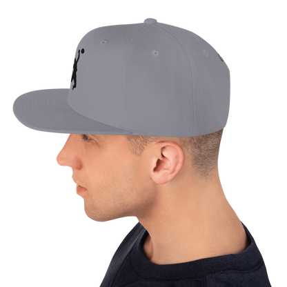 Snapback Cap, heather grey, Seitenansicht mit schwarzem Basketball-Motiv