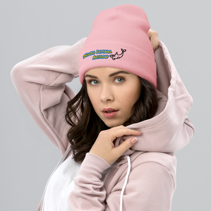 Scuba Cuffed Beanie in Baby Pink, ribbed cuff with embroidered scuba action logo