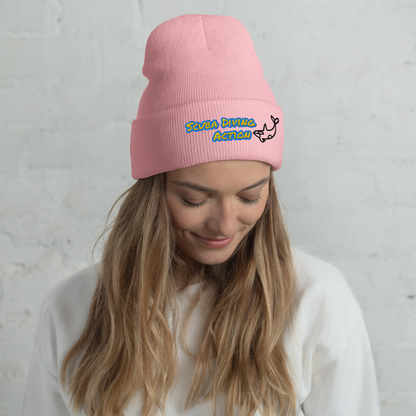 Baby Pink Scuba Cuffed Beanie, ribbed beanie with embroidered scuba action logo