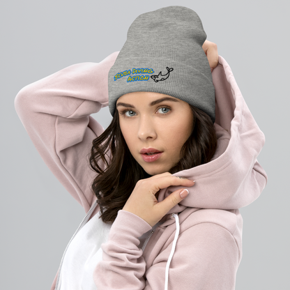 Scuba Cuffed Beanie in Heather Grey, knit cuff with embroidered scuba logo