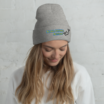 Heather Grey Scuba Cuffed Beanie, ribbed cuff with embroidered scuba action logo