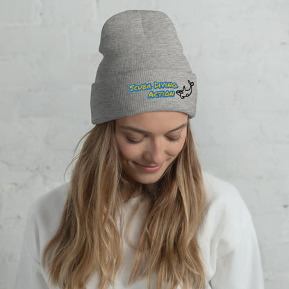 Heather Grey Scuba Cuffed Beanie, ribbed cuff with embroidered scuba action logo