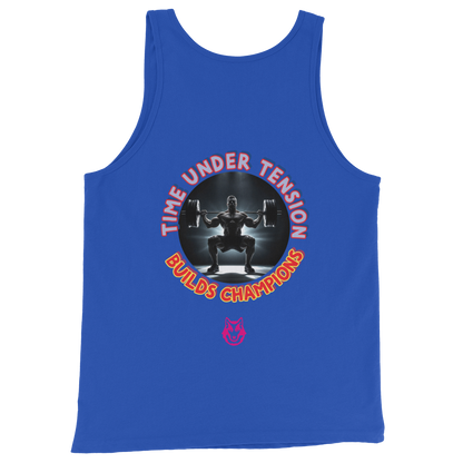 Men's Tank Top, blau, Front-Logo „Builds Champions“ mit kleinem Pink-Icon