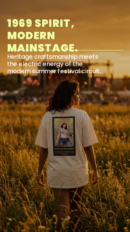 Heritage#5 classic tee, back view, white crewneck with small square graphic print
