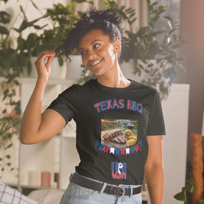 Unisex T-shirt (Black) with “Texas BBQ” graphic on chest