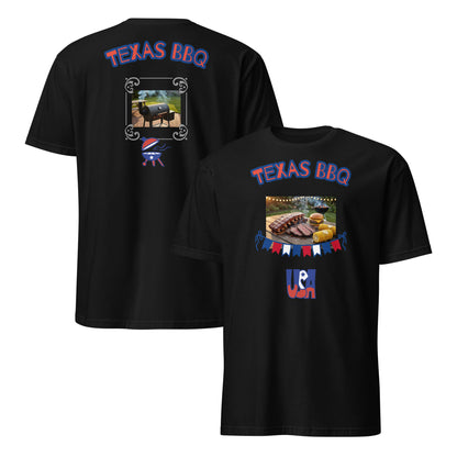 Unisex T-shirt set (Black): front and back “Texas BBQ” barbecue print
