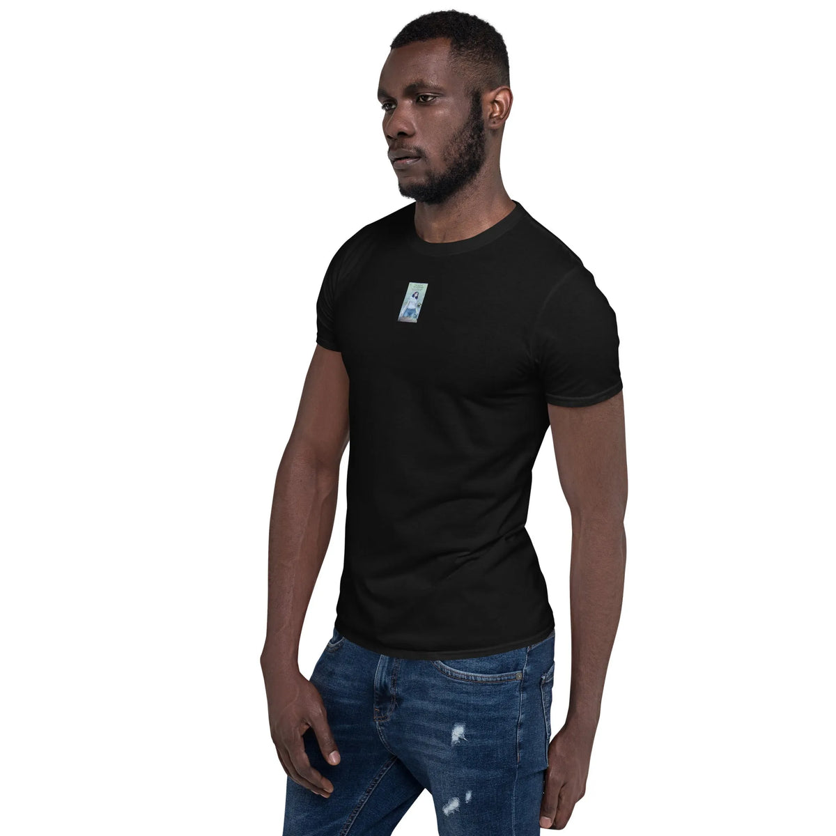 VHS#3 Unisex T-Shirt in Schwarz – Seitenansicht links / Vorderansicht
