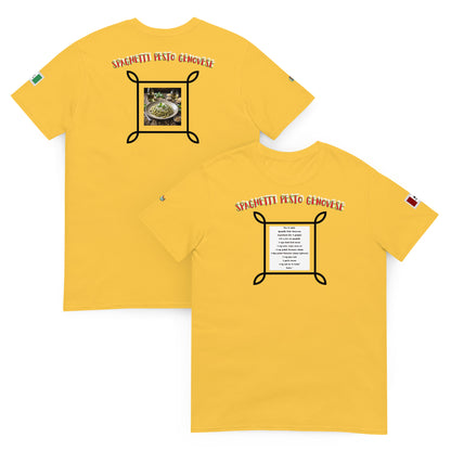 Daisy Yellow unisex T-shirt set: back and front with spaghetti pesto graphic print