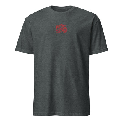 Short-Sleeve T-Shirt, Dark Heather, front: red skateboard girl graphic