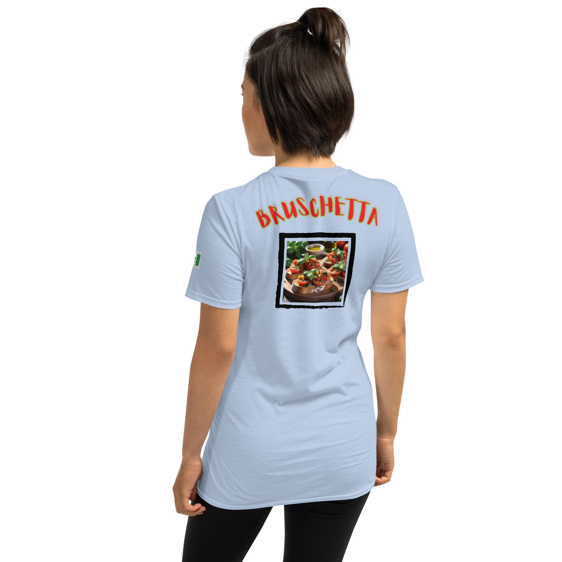 Soulfood#2 Unisex T-Shirt (Light Blue), Rückansicht mit „BRUSCHETTA“-Motiv