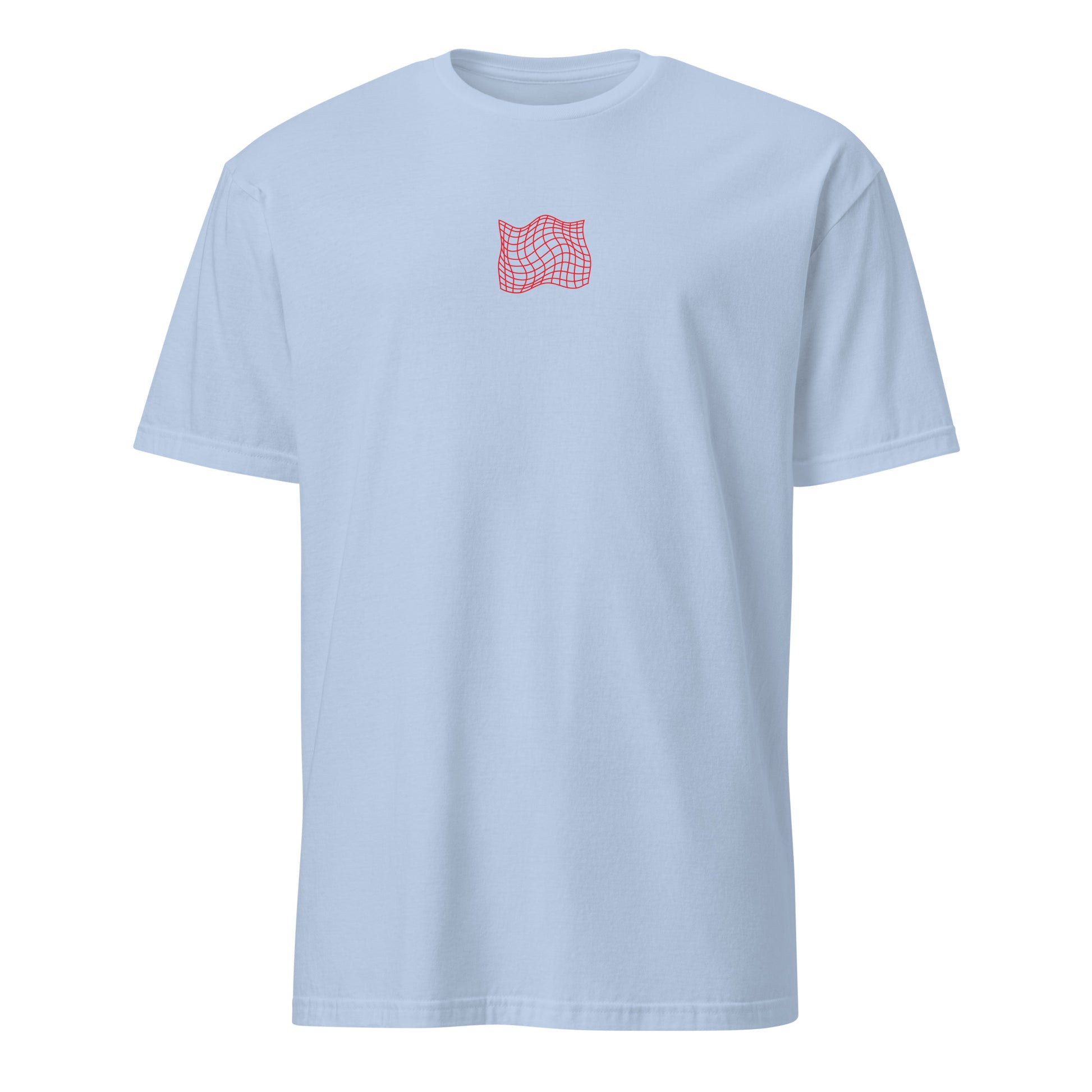 Short-Sleeve T-Shirt, Light Blue, front: small red skateboard girl logo