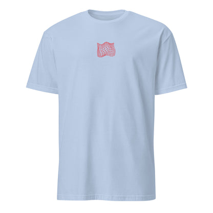 Short-Sleeve T-Shirt, Light Blue, front: small red skateboard girl logo