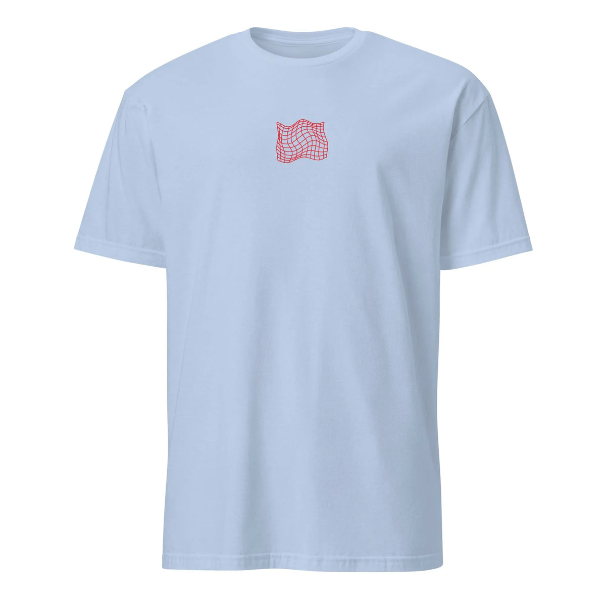 Short-Sleeve T-Shirt, Light Blue, front: small red skateboard girl logo