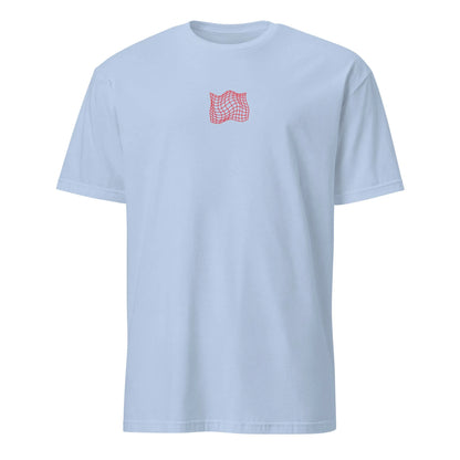 Short-Sleeve T-Shirt, Light Blue, front: small red skateboard girl logo