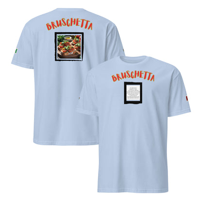 Light blue unisex T-shirt set: back and front “BRUSCHETTA” with recipe square print