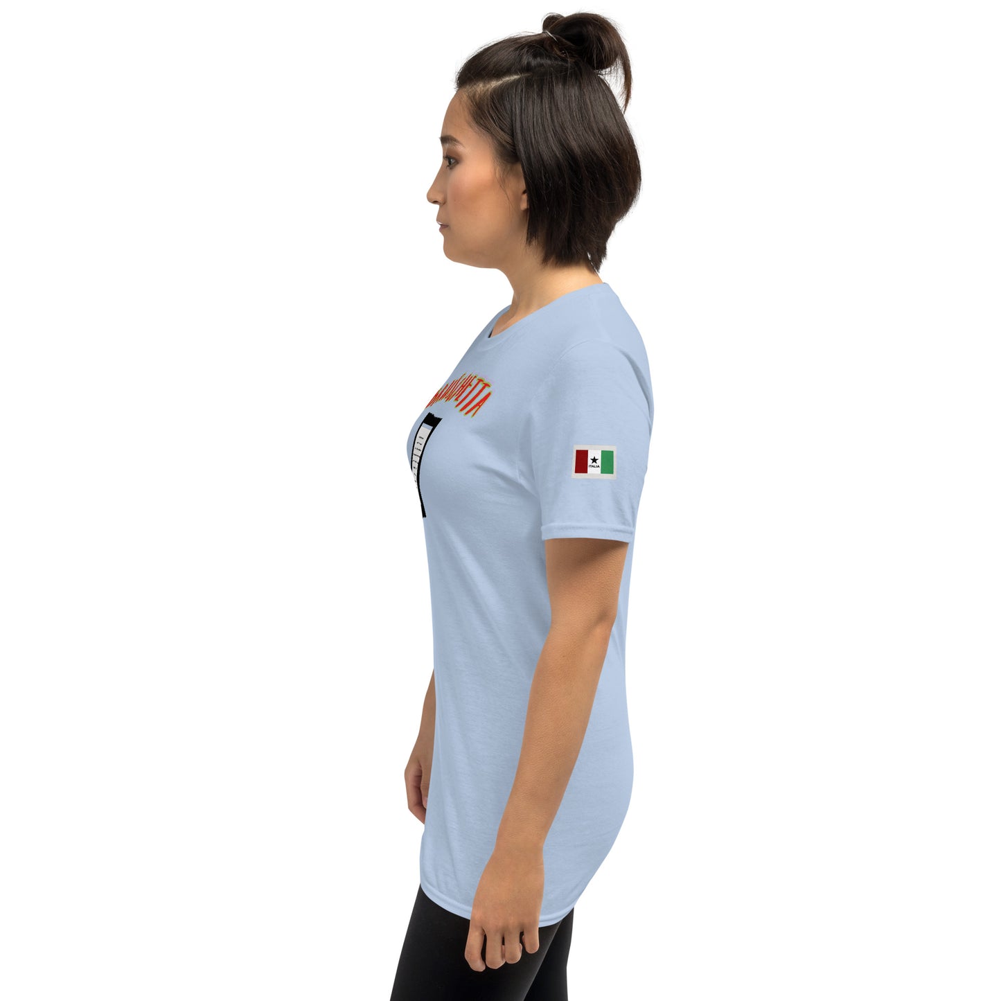 Soulfood#2 Unisex T-Shirt (Light Blue), Seitenansicht mit Flaggen-Emblem am Ärmel