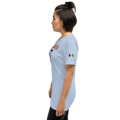 Soulfood#2 Unisex T-Shirt (Light Blue), Seitenansicht mit Flaggen-Emblem am Ärmel