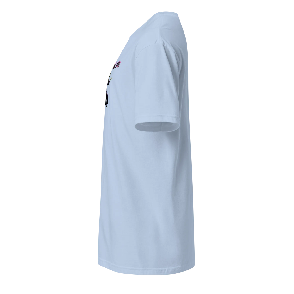 AMIG#2 Unisex T-Shirt in Light-Blue – Seitenansicht links Detail