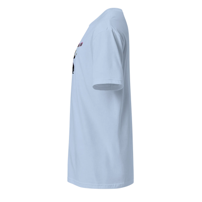 AMIG#2 Unisex T-Shirt in Light-Blue – Seitenansicht links Detail