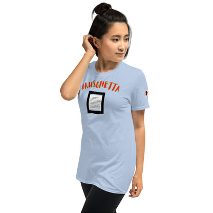 Soulfood#2 Unisex T-Shirt (Light Blue), Vorderansicht mit „BRUSCHETTA“-Motiv
