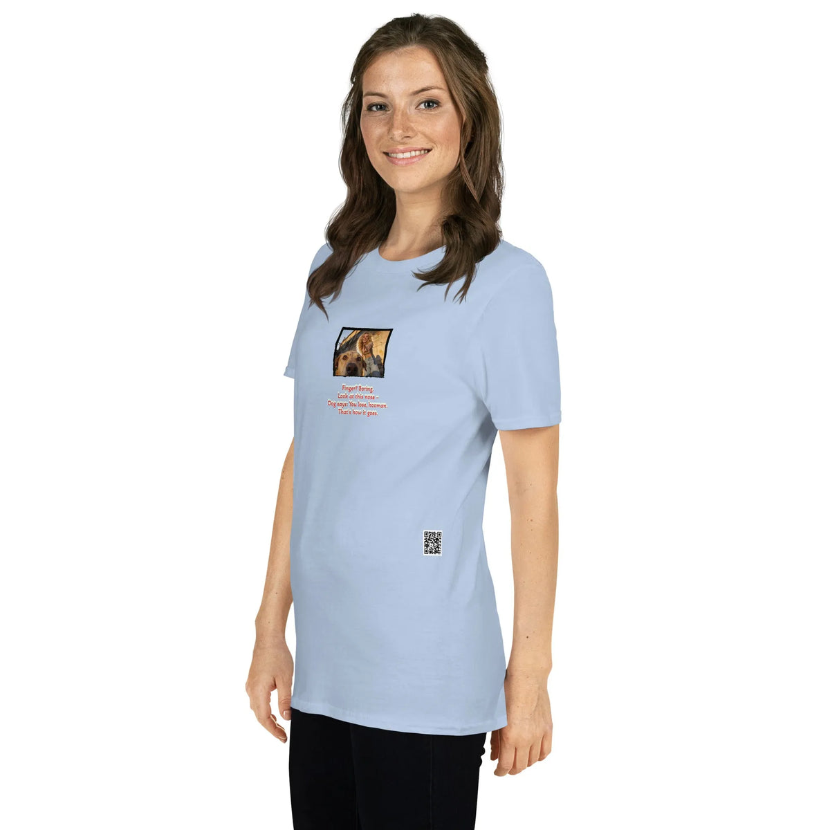 Retropet#2 Unisex T-Shirt in Light Blue – Seitenansicht links Detail