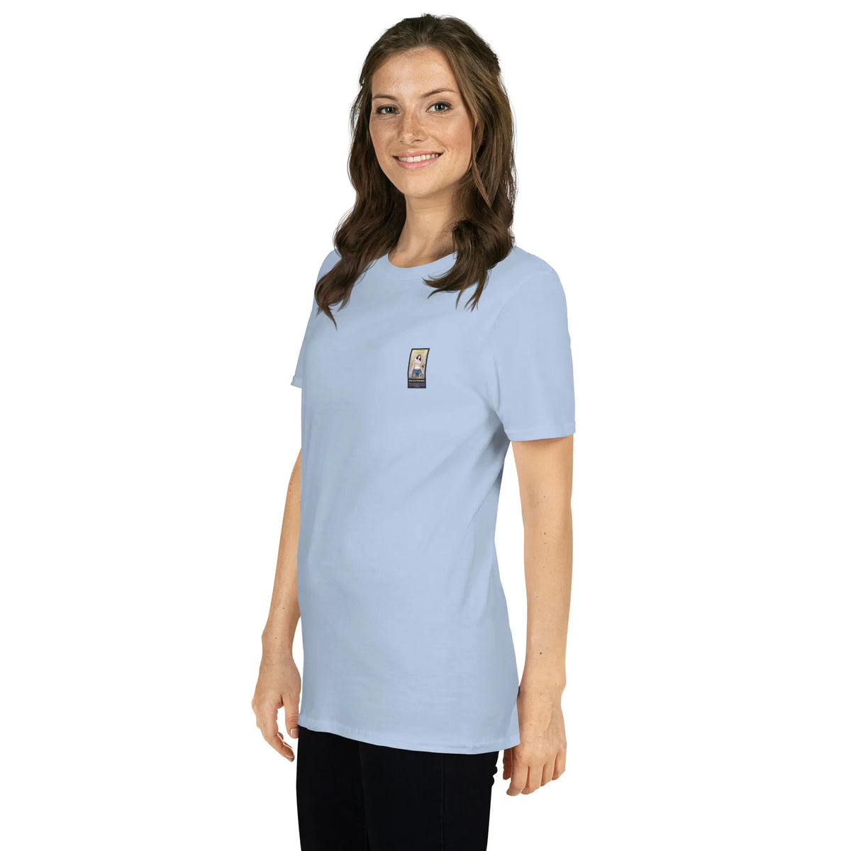 RetroCar#3 Unisex T-Shirt in Light Blue – Seitenansicht links Detail