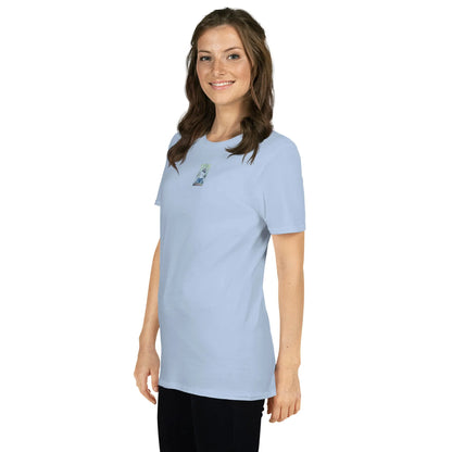 VHS#1 Unisex T-Shirt in Light Blue – Seitenansicht links / Vorderansicht