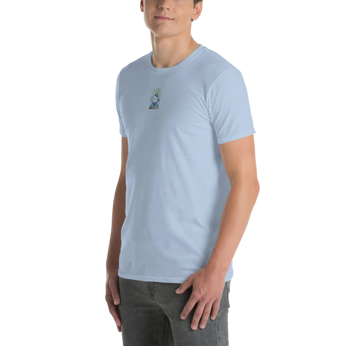 VHS#2 Unisex T-Shirt in Light Blue – Seitenansicht links / Vorderansicht