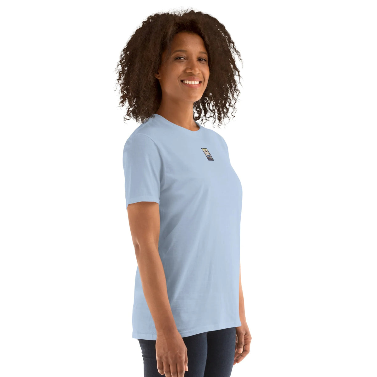DISCO#1 Unisex T-Shirt in Light-Blue – Seitenansicht rechts Detail